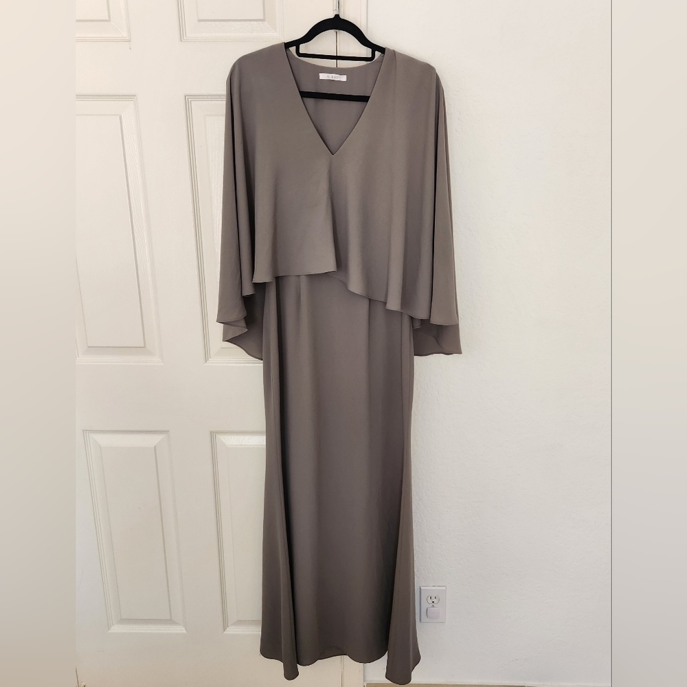 Ali & Jay Gray Layered Cape Maxi Gown Size Small
